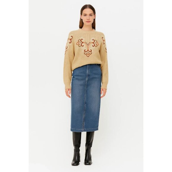 Vintage 1970s DKP Beige Knit Sweater With Ornate Embroidered Pattern Size XL - Picture 1 of 8